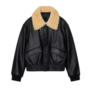 NWT Leftseoul Fur Collar Lambskin Quilted Jacket
